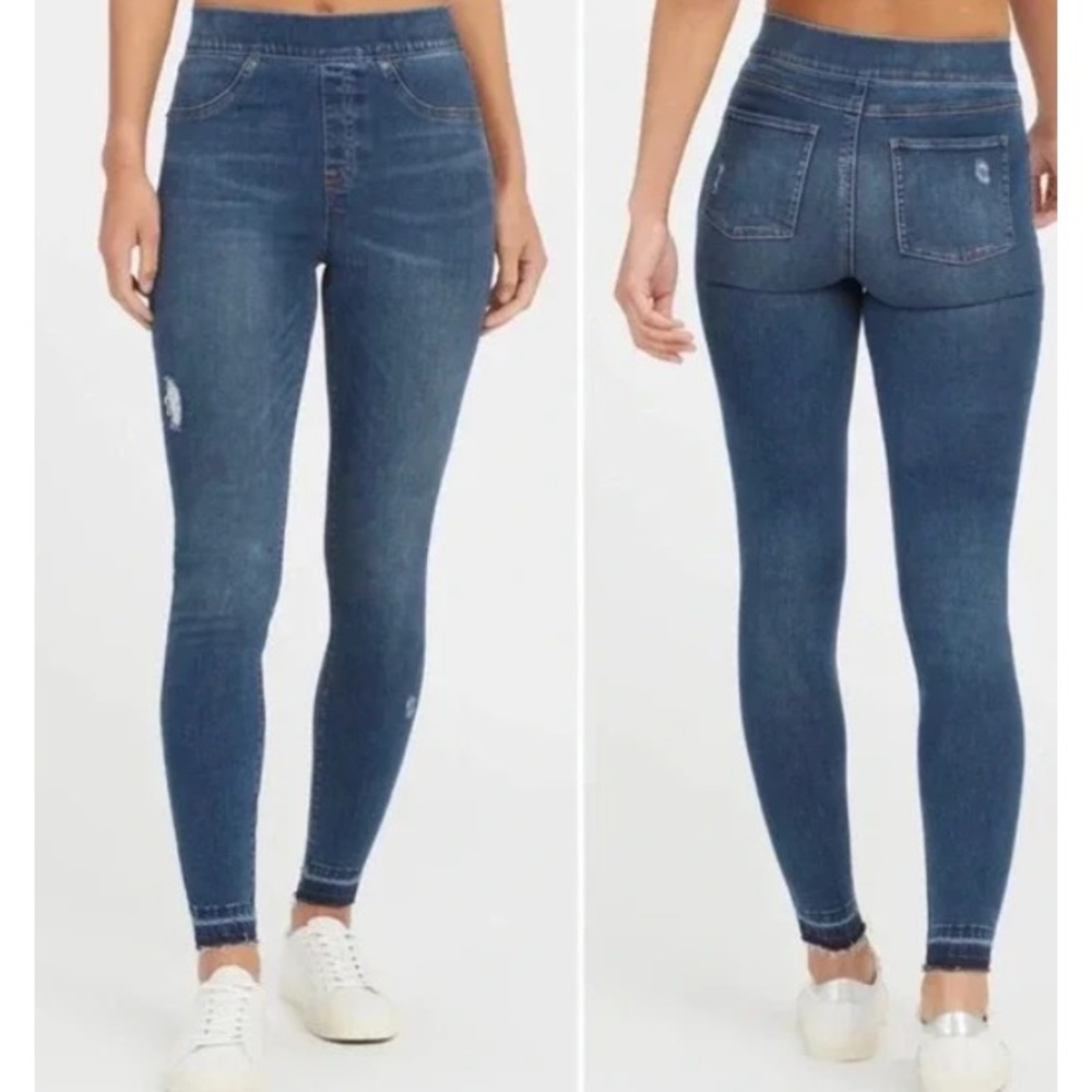 SPANX Ankle Skinny Jean Jegging Medium Wash Stretch Elastic Waist‎ Size Medium